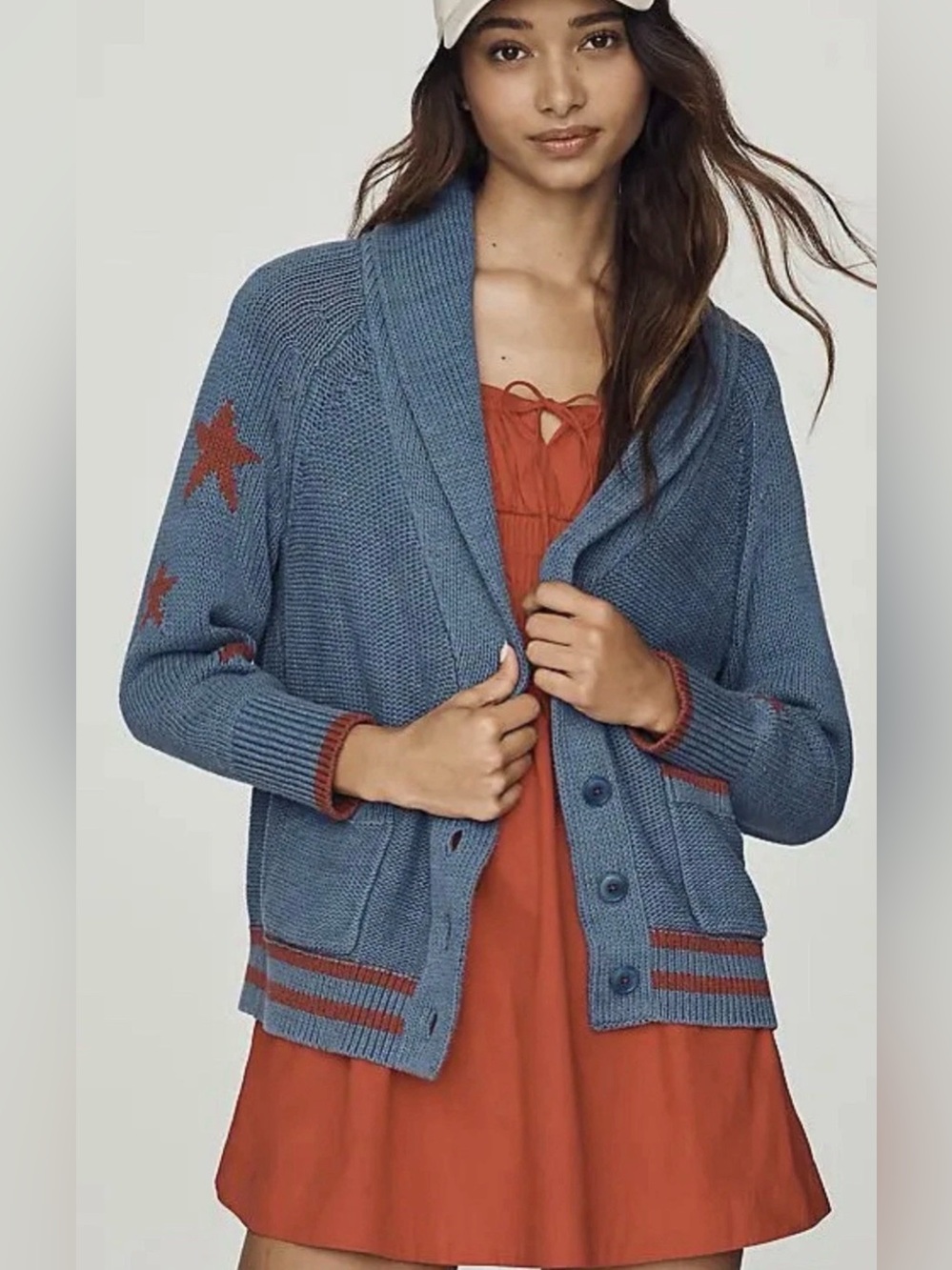 Maeve Anthropologie Lawson shawl flag blue collegiate cardigan sweater m medium